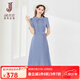 經(jīng)典故事（JANE STORY）高端雪紡百褶連衣裙女夏季2025新款簡約知性氣質(zhì)襯衫裙設(shè)計(jì)感小眾 M02 灰藍(lán)色 XL
