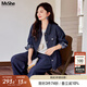 MsShe【仿牛仔套裝】大碼女裝2025秋裝胖mm格紋拼接外套闊腿長(cháng)褲 【襯衫+褲子】藏青藍色現貨 2XL