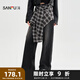 三福牛仔長(cháng)褲2025秋季可拆格子裝飾寬松闊腿褲女裝504875 黑色 S