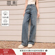香影復(fù)古藍(lán)色直筒闊腿牛仔褲女高腰2025秋季新款燙鉆純棉拖地長褲 牛仔藍(lán) M