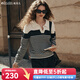 Olrain歐芮兒黑白條紋POLO領(lǐng)毛衣女初秋年新款時(shí)尚撞色套頭衫 黑白 L
