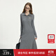 范思藍恩學(xué)院風(fēng)刺繡翻領(lǐng)修身純色針織連衣裙2024冬新款內搭14353 灰色 S