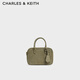 CHARLES&KEITH25冬新品復古絨面波士頓包保齡球包CK2-30151589-1 Deep Olive深橄欖色 S
