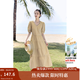 茵曼（INMAN）純棉法式氣質(zhì)連衣裙女裝2025夏季新品顯瘦V領(lǐng)泡泡袖A字長(cháng)裙子 卡其色 S