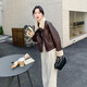 復古咖色加絨加厚PU皮夾克女2024冬季新款羊羔毛翻領(lǐng)機車(chē)皮衣外套 安可拉紅【精選優(yōu)質(zhì)版】 XS