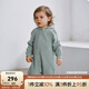OAK FAMILY新生兒連帽連體衣寶寶長袖純棉毛衫嬰兒衣服爬服秋冬 灰綠 90cm