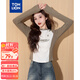 唐獅（TonLion）2025女立領(lǐng)拉鏈袖子拼接長(cháng)袖T恤 卡其  L 