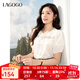 LAGOGO米白色系帶蕾絲衫女拉谷谷2025夏季新款法式設計感短袖上衣 米白色 M