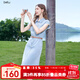 百圖betu女裝2025夏季新款連衣裙無(wú)袖減齡蕾絲拼接牛仔連衣裙2507T53 淺牛仔藍 S