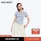 moussy【新復古回潮】 美式復古辣妹暈染玫瑰短袖T恤028ISZ90-3061 110藍色 均碼