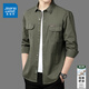 真維斯（Jeanswest）襯衫男士2025春秋新款純棉舒適美式硬漢休閑工裝長(cháng)袖加絨襯衣 軍綠色 XL 建議【130斤-150斤】