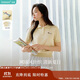 茵曼簡(jiǎn)約娃娃領(lǐng)刺繡針織衫夏季女裝休閑通勤顯瘦短袖上衣 淺黃色  M