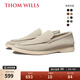 THOM WILLS樂(lè )福鞋男夏季透氣軟底休閑皮鞋一腳蹬真皮商務(wù)男鞋男士反絨豆豆鞋 灰白色A8145 41 /7.5碼