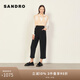 SANDRO經(jīng)典款女裝法式黑色雙S紐扣高腰翻邊九分錐形褲SFPPA00797 黑色 34