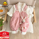 G.DUCKKIDS小黃鴨0-1歲新生嬰兒秋冬季夾棉加厚連體衣寶寶甜美可愛(ài)外出衣服 粉色哈衣＋包包【薄棉加絨】 90cm 90建議9-16個(gè)月，8-12KG
