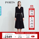 PORTS寶姿女裝2025秋季新款時(shí)尚V領(lǐng)腰鏈造型優(yōu)雅絲絨中長(cháng)連衣裙 黑色 XS (2)