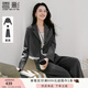 香影灰色輕職場(chǎng)西裝套裝女2025秋季新款短款小西服闊腿褲子兩件套 中灰 XL 170/92A/125-140斤