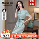 Aosijie高端品牌杭州絲綢真絲連衣裙女夏季新款氣質(zhì)桑蠶絲緞面印花長裙 綠色 XL