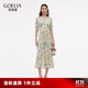 歌莉婭真絲連衣裙女夏2025新款度假穿搭桑蠶絲連身裙子1E6L4K99B 81D淡彩鳶尾花印花 XXS