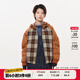 幻走（MOVEUP）2025冬季新款.FUN系列連帽格紋口袋復古短款毛呢外套女 栗棕 S