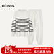 ubras加絨睡衣冬女家居服套裝情侶可外穿慕斯條紋舒適居家 米白色-女士套裝 XL