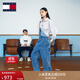 TOMMY JEANS【工裝闊腿】秋冬女美式潮流大口袋刺繡直筒牛仔背帶褲 牛仔藍1A5 S