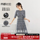尚都比拉夏季優(yōu)雅撞色波點(diǎn)印花七分袖圓領(lǐng)中長(cháng)款100%桑蠶絲真絲連衣裙女 藏藍底花色 M