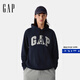 Gap【成毅代言】男女裝2025春季新款貼布繡logo連帽衫衛衣上衣 海軍藍 868453 S 美碼 M亞洲碼175/92A