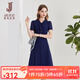 經(jīng)典故事（JANE STORY）泡泡袖雪紡連衣裙女夏季新款高級感知性襯衣裙子氣質(zhì)系帶領(lǐng)襯衫裙 M05深藍 M