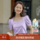 茵曼（INMAN）夏季小眾泡泡袖寬松氣質(zhì)法式顯瘦方領(lǐng)短袖T恤女上衣 丁香紫 S