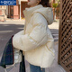 莫代爾羽絨棉服女2025冬季新款韓系設計感連帽棉衣小眾加厚保暖棉襖外套 米白色 M 建議100-120斤