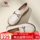 駱駝（CAMEL）樂(lè )福鞋女簡(jiǎn)約時(shí)髦牛皮金屬花扣粗跟套腳單鞋 L24S504624 米色 40 