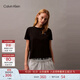 Calvin KleinJeans25夏季女士刺繡字母休閑通勤ck凈色純棉圓領(lǐng)短袖T恤上衣 UB1-太空黑 XS