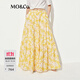 MO&Co.半身裙夏度假系列花卉印花松緊高腰蛋糕裙MBE2SKTT14 花黃色 L