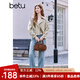 百圖betu女裝2025春季新款風(fēng)衣翻領(lǐng)絲巾寬松截短式風(fēng)衣外套女2502T58 卡其色 M