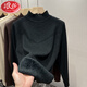 浪莎（LangSha）新款秋冬蕾絲邊半高領(lǐng)加絨加厚針織打底衫女士上衣一體絨修身毛衣 黑色掉色 加絨一體絨 加厚 3XL 建議135-145斤