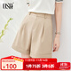 歐莎（OSA）灰色高腰直筒西裝褲休閑a字五分短褲女夏季薄款寬松顯瘦 卡其色 L