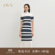 OVV2024秋冬新款女裝經(jīng)典橫條紋高領(lǐng)長(cháng)袖羊毛針織連衣裙 藏青條紋 S