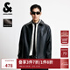 杰克·瓊斯（JACK&JONES）男裝秋季新款潮流美式機車(chē)仿荔枝紋PU寬松翻領(lǐng)夾克外套2253P3008 E40黑色 常規 M （175）