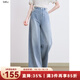 百圖betu女裝2025夏季新款牛仔闊腿褲提花條紋高腰百搭褲子女2507X01 牛仔色 M