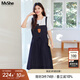 MsShe【假兩件仿牛仔連衣裙】大碼女裝2025夏季胖mm巨顯瘦a字裙子 藏青藍色現貨 3XL
