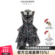 LULUALWAYS我愛(ài)露露25夏季新款復古風(fēng)優(yōu)雅飄逸不規則歐根紗連衣裙收腰禮服 黑色 XL