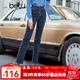 百圖betu女裝秋季新款牛仔褲復古高腰顯瘦修身直筒九分褲2309T73 深牛仔藍 L