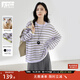 對白撞色條紋圓領(lǐng)針織衫女2025秋新款慵懶松弛感寬松長(cháng)袖罩衫上衣 淺紫綠條 S