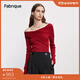 Fabrique不對(duì)稱堆領(lǐng)毛針織衫女秋冬新款修身一字領(lǐng)毛衣 紅色 S