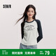 森馬（Semir）長(cháng)袖T恤女拼色插肩袖小狗套頭衫鹽系潮冬季抓毛衣服101724101010