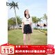 百圖betu女裝2025夏季新款T恤V領(lǐng)撞色設計復古美式風(fēng)純棉短袖2504T17 淺杏色 L