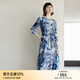 顏域圓領(lǐng)七分袖連衣裙春裝女2024年新款中長(cháng)款連身裙時(shí)尚氣質(zhì)裙子 藍花 M