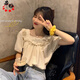 若盼法式溫柔風(fēng)襯衣方領(lǐng)娃娃衫泡泡袖甜美少女上衣2025夏季新款百搭寬 杏米色格子 M 建議95-110斤