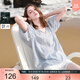 三彩2025夏季新款條紋繡花襯衣寬松流蘇系帶V領(lǐng)套頭衫女
